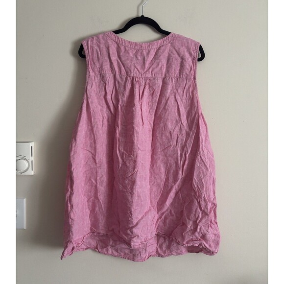 Talbots Plus 3X 100% LINEN Sleeveless Tunic Top Pink Split V Neck Lagenlook - Picture 6 of 6